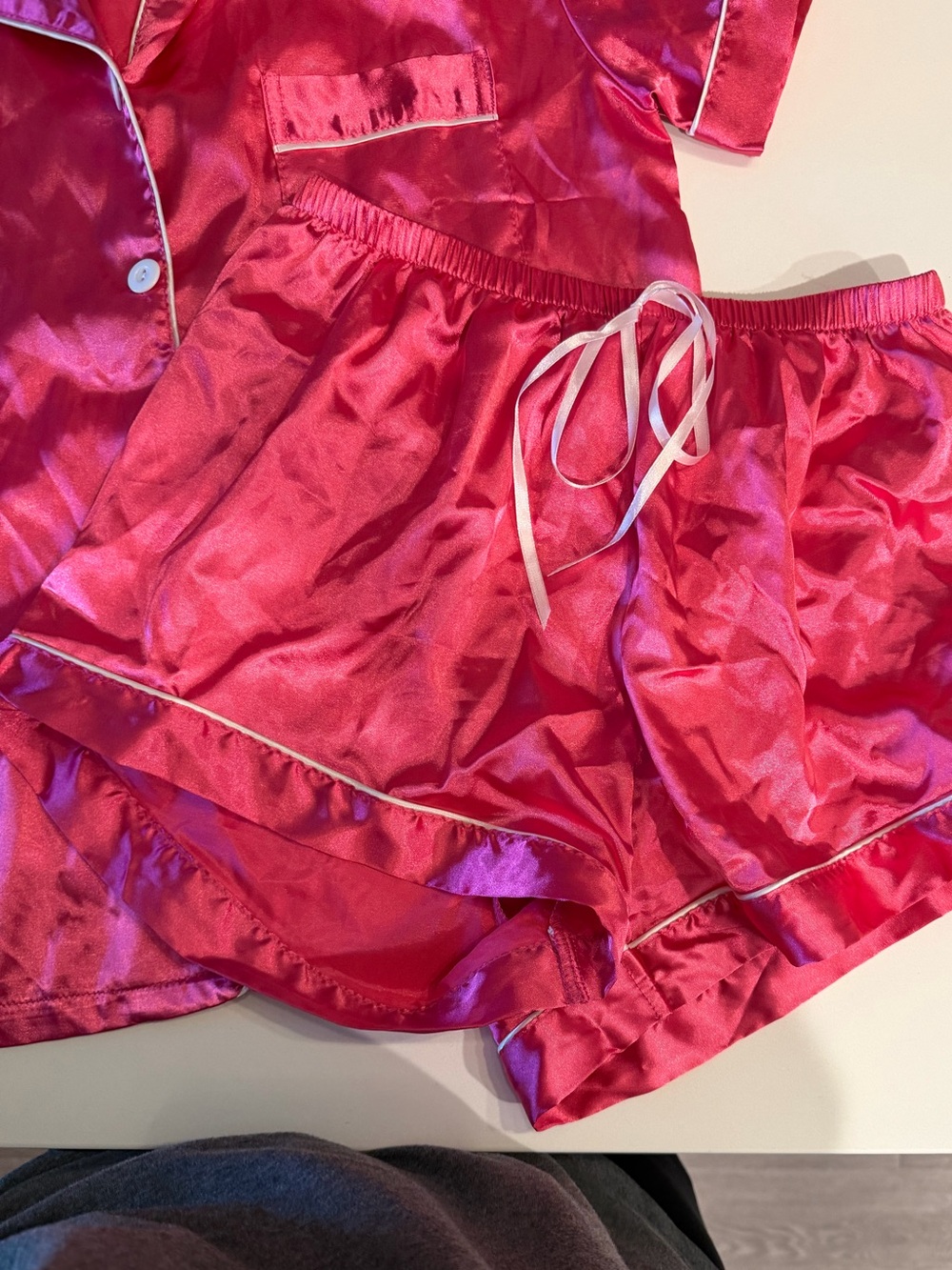 Satin Short Pajama Set - Hot Pink size Medium - Picture 3 of 5